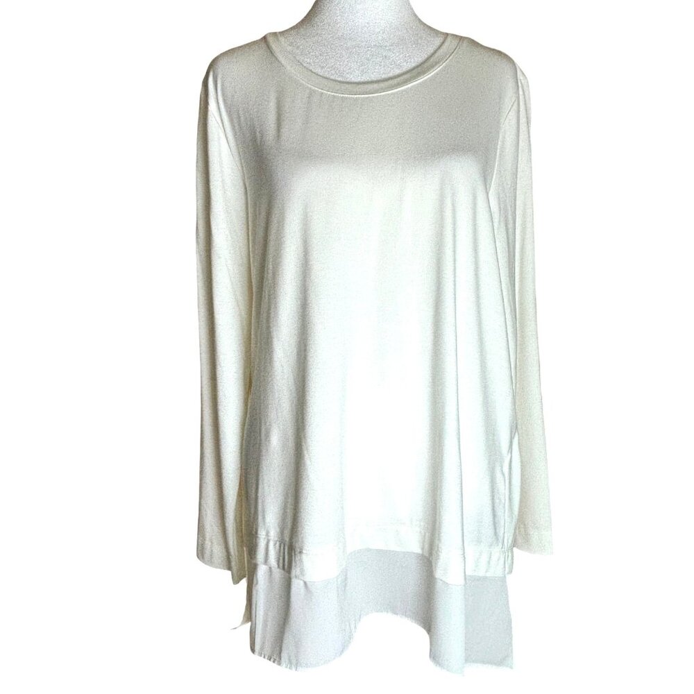 Soft Surroundings‎ Cream Top Tunic Size Petite Large Pullover Slip Hem Crew Neck